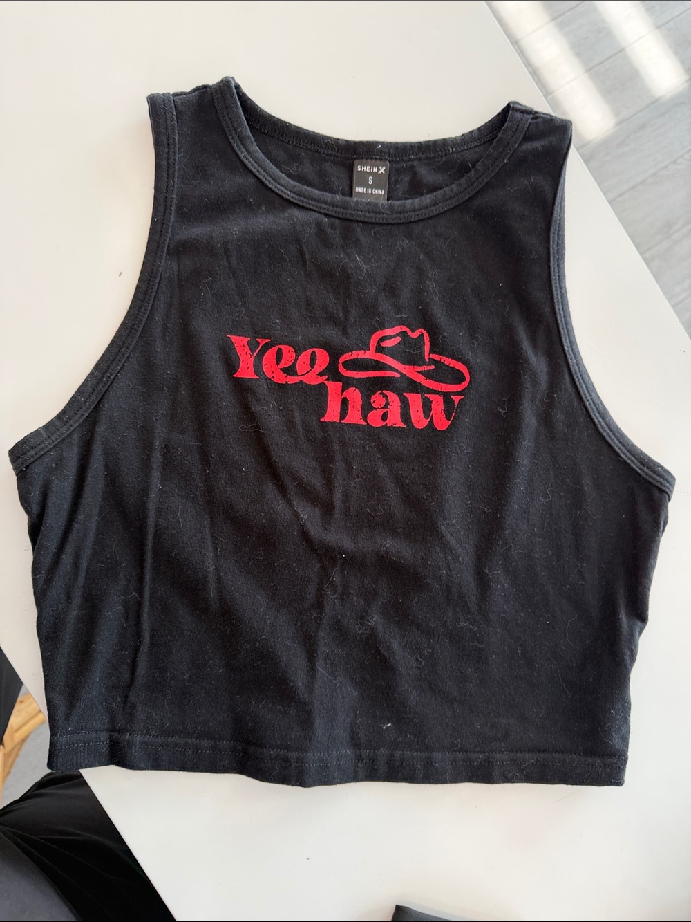 Yeehaw Red Logo Black Cropped Tank